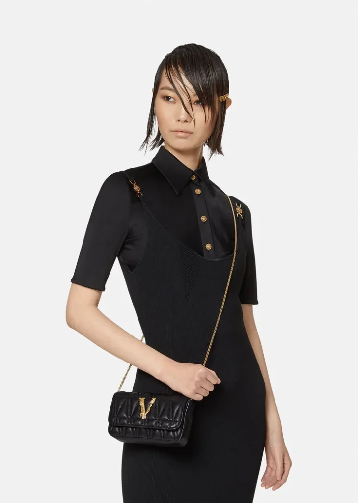 Versace Nappa Quilted Virtus V Bag Black